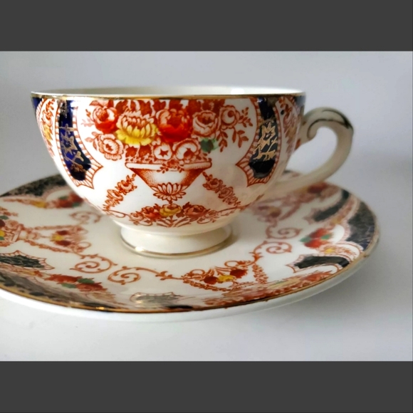 Myott Sons & Co Tea Cup and Saucer The Regal Rare Estate Vintage Detailed Orange - Picture 7 of 8